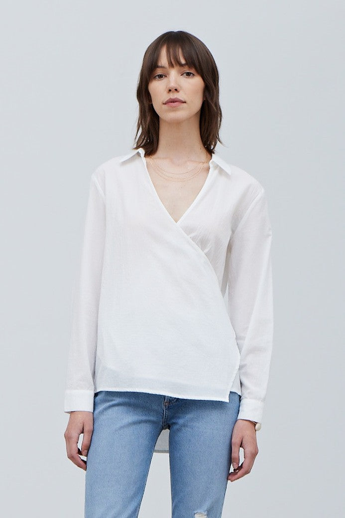 Cotton Collar Surplice Shirt