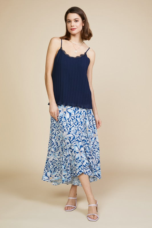 Pleated Lace Cami in Navy
