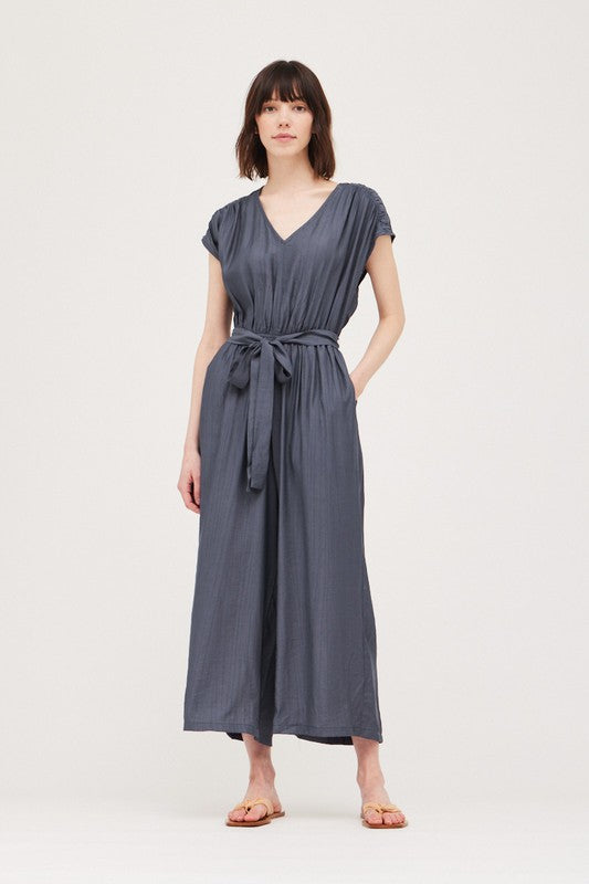 Crinkle Fabric Jumpsuit in Midnight