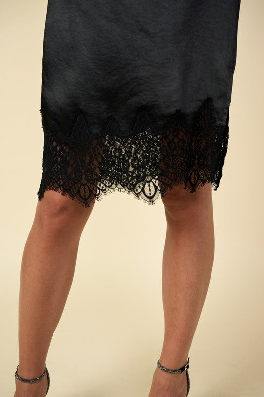 Lace Trim Satin Skirt